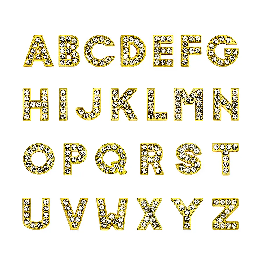 1300pcs/lot A-Z Gold color full rhinestone Slide letter 8mm diy charms alphabet fit for 8MM leather wristband keychains