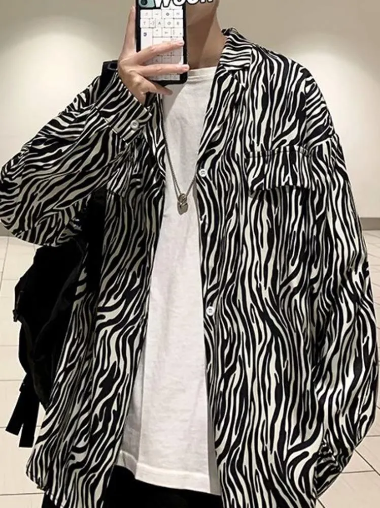 Giacche Da Uomo Camicia Zebrata Da Uomo Moda Coreana Sciolto Casual Versatile Design A Maniche Lunghe Primavera E Autunno Cappotto Abbottonato UomoUomo Da 24 11 DHgate