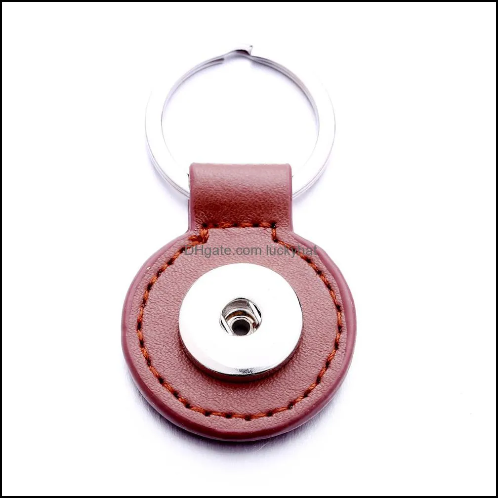 round black pu leather keychain jewelry 18mm snap buttons key pendant chain car bag snaps keyring