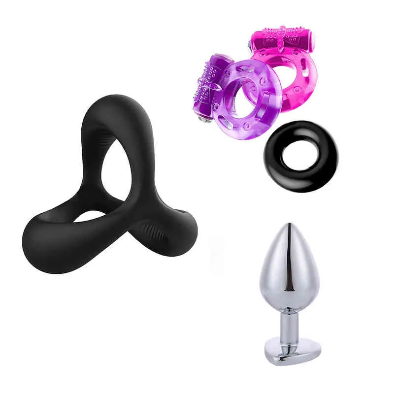 Erotica Adult Toys 5PC Men's Ring Time-Delay Collar Silicone Ring Cock Male Sun Fine Erection Ring Sex Toys For Men Adult Products Couple Rings 220507