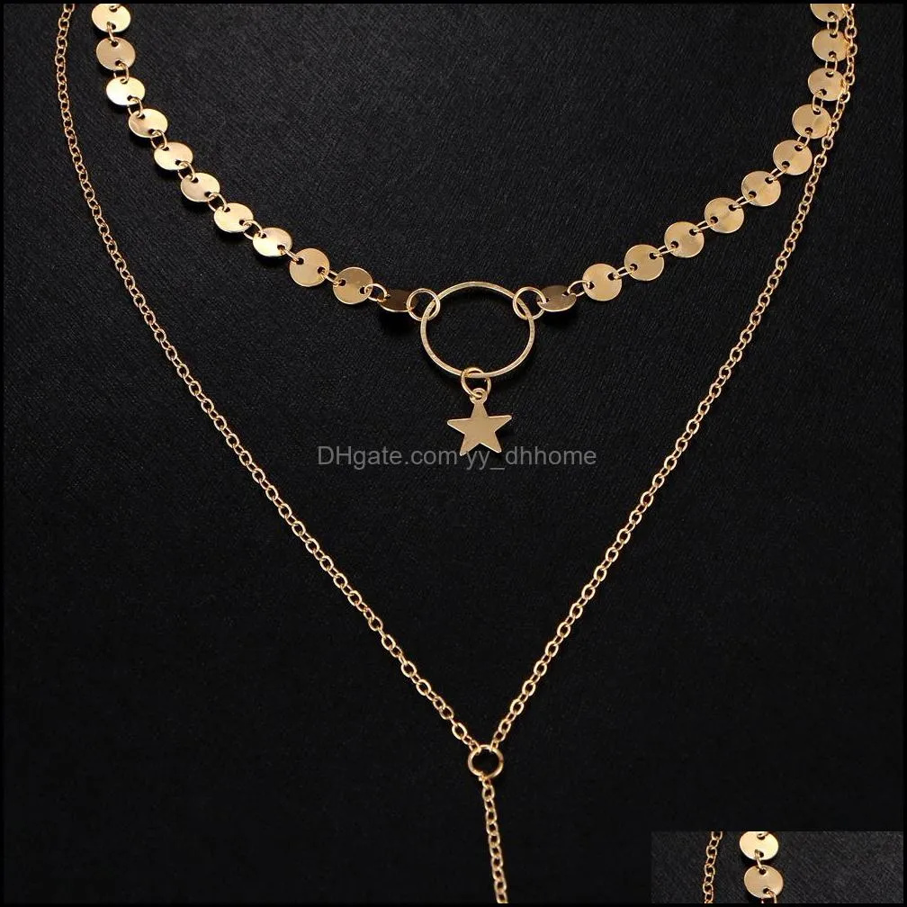 Minimalist Round Disco Coin Chain Necklace Pendant Dainty Sequins Multi Layers Necklaces Women Statement Jewelry