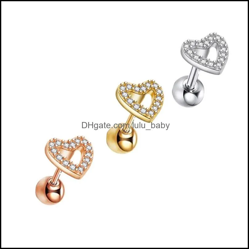 body stainless steel lip stud cz heart ear barbell cartilage piercing jewelry for men and women