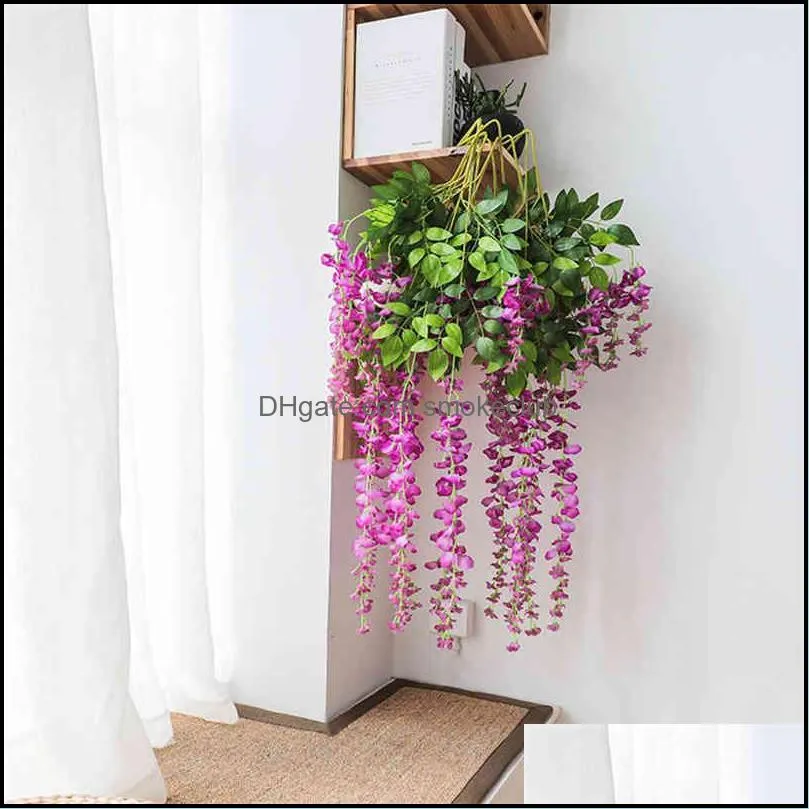 Artificial Plant Wisteria Flower Home Hotel Restaurant Garden Wall Hanging Wedding Arch Ceiling Decoration Rattan DIY