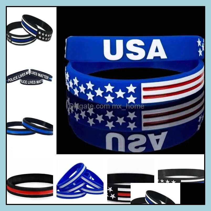 Party Favor 13 Styles 500Pc/Lot Thin Blue Line American Flag Bracelets Sile Wristband Soft And Flexible Great For Normal Day Gifts Drop Deli