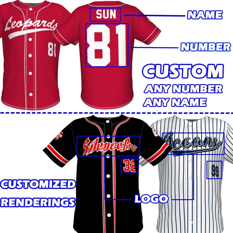 2022 Niestandardowe koszulki baseballowe dostosowana odznaka logo i sponsor osobiste personalizacja mężczyzn Kids Baseball koszule