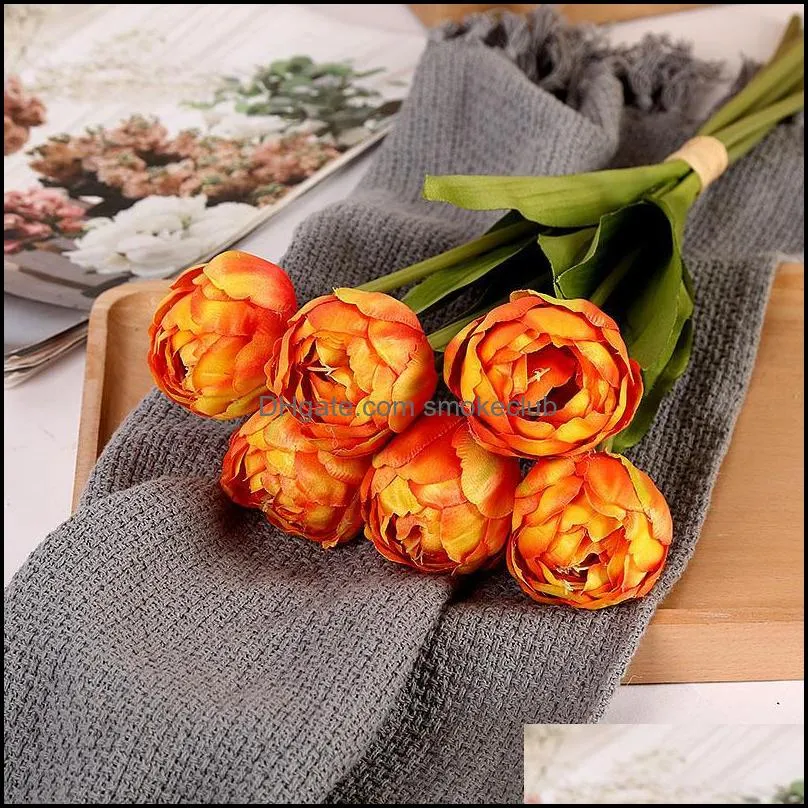 Decorative Flowers & Wreaths 6Pcs/Bouquet Artificial Flower Silk Tulip Real Touch Fake Plant For Christmas Wedding Decoration Accessories