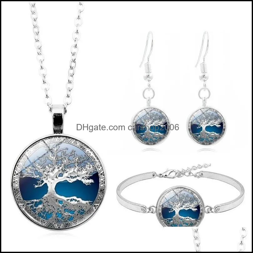 Celtic tree of life time Necklace Silver Bracelet Earrings Jewelry Set