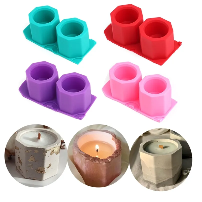 Single Hole Octagonal Silicone Concrete Fleshy Flower Pot Candlestick Ceramic Clay DIY Crafts Cactus Cement Molds 220611