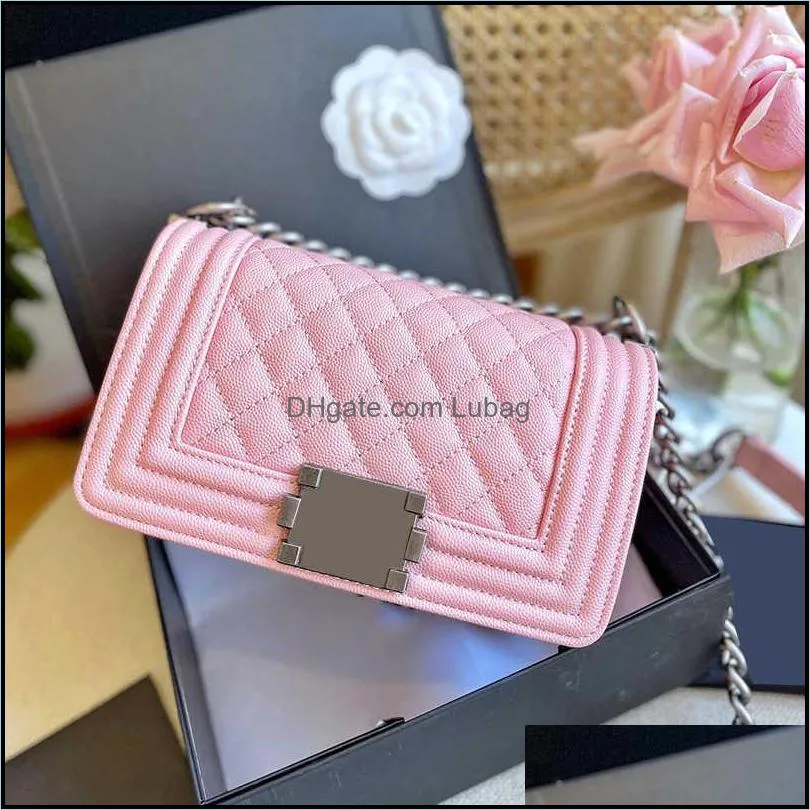 2022classic mini boy caviar vinatge bags calfskin genuine leather quilted aged silver hardware chain strap crossbody shoulder womens