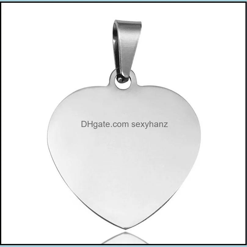 stainless steel heart shape gold silver plated charms pendant blank dog tags fashion jewelry for lover necklaces