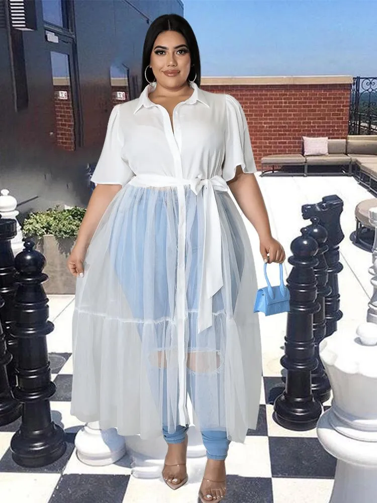 Платья с размером женская одежда летнее сетчатое платье модная элегантная крупная леди шифоновая рубашка Оптовая объемная капля