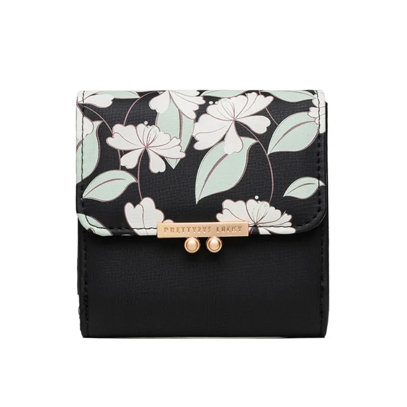 Monederos 2022 versión coreana de la nueva cartera de las mujeres Simple y versátil estampado de flores Clamshell Zero Wallet carteras cortas