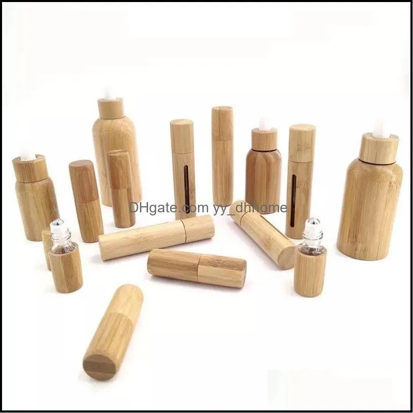 5ml 10ml Full natural bamboo  Oil Roller-ball Bottle carved window Clear Glass Roll On Perfume Bottles Stainless Steel Rollers