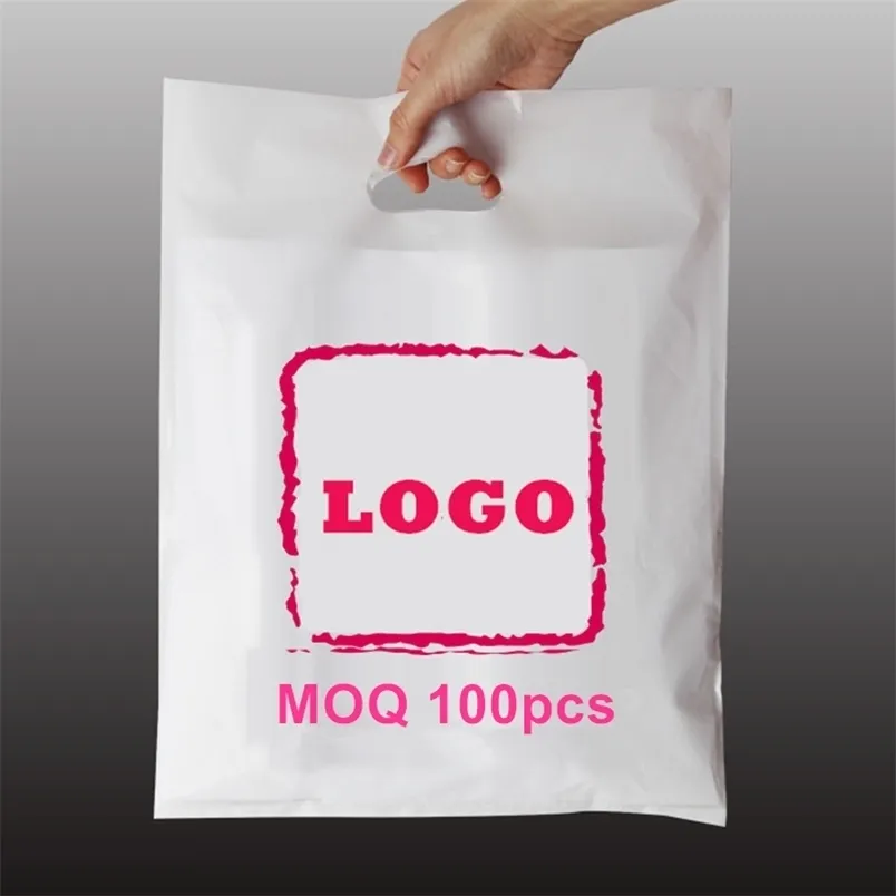 Stampa personalizzata Shopping per indumenti Imballaggio in plastica Borsa per il trasporto con maniglia fustellata 220704