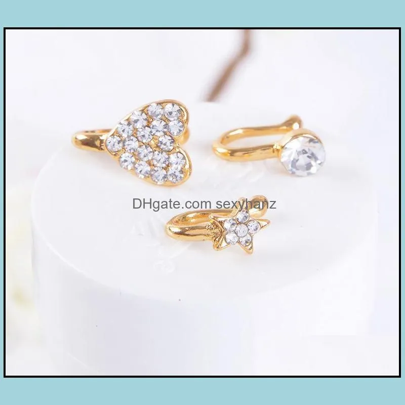 Clip on Nose Ring Piercing Jewelry Fashion Body Diamond Heart Star Shaped Nose, Non-porous Pierce