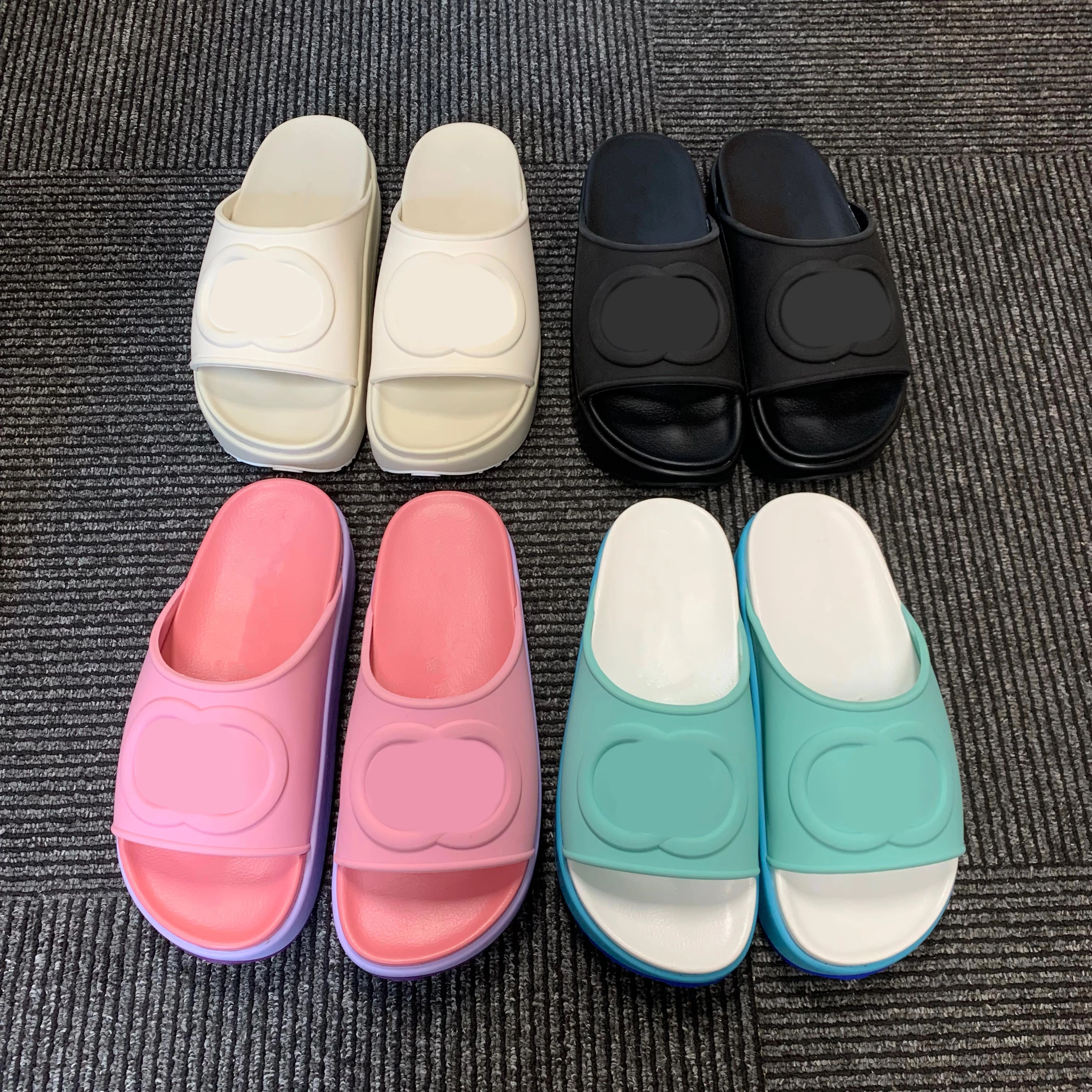 Plattform-Diashow-Designer-Sandalen und gegenseitige Lock-Lock-Strandpantoffeln, Gummirutsche, Retro-Sommer, alte Macaron-Farbbox, Größe 35–44