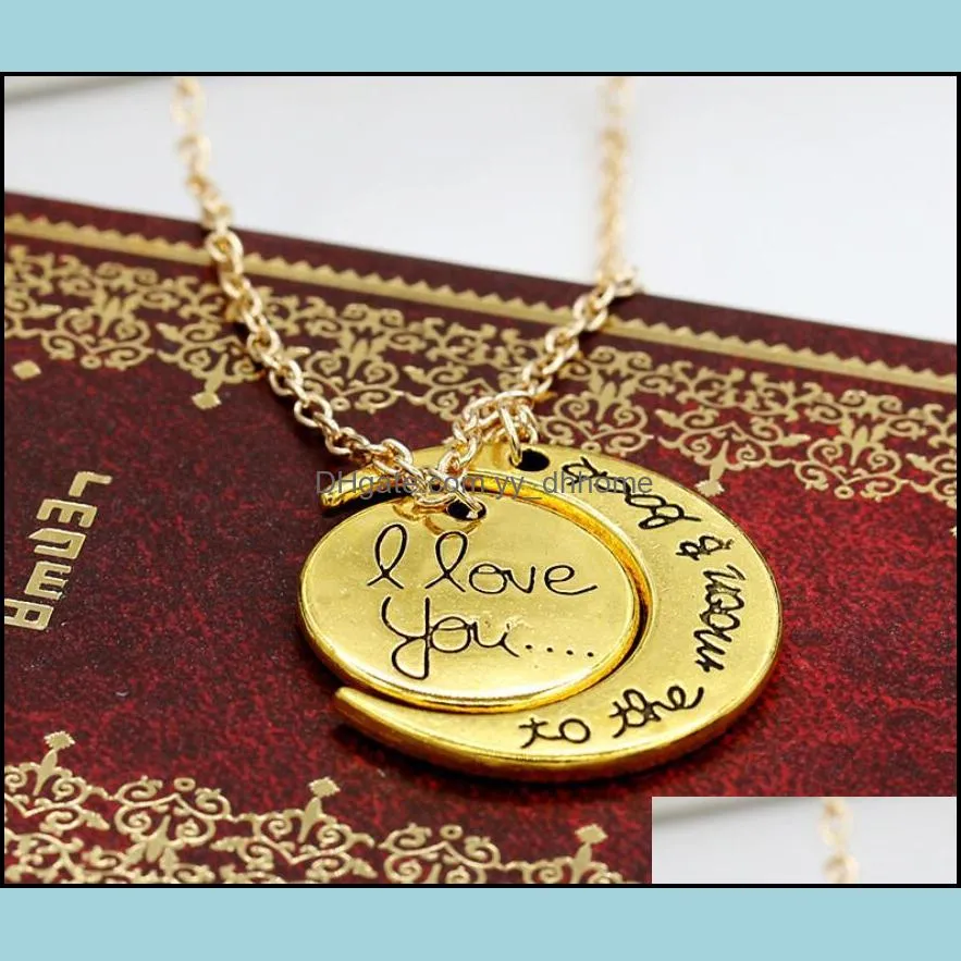 Moon Necklace I Love You To The Moon And Back For Mom Sister Family Pendant Necklaces Link Chain