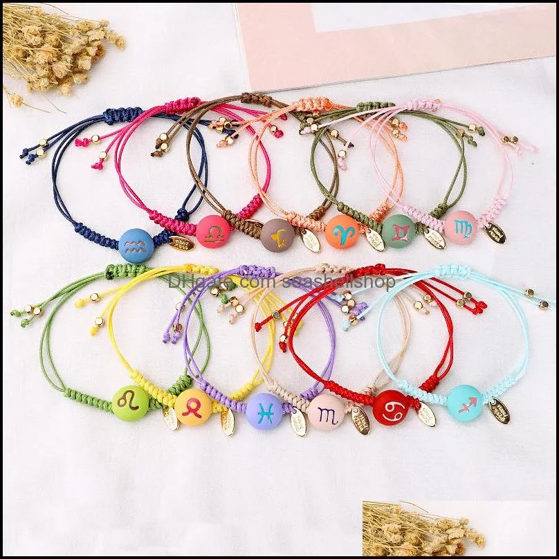 lovely jewelry 12 constellations ceramics zodiac sign bracelet candy color braided rope wrap charm bracelet for girls