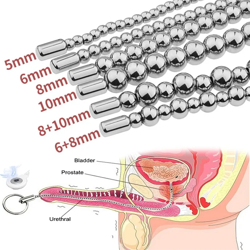 Perline per pene maschile Shock elettrico Dilatatore uretrale Massaggiatore per prostata in acciaio inossidabile Supporti per bretelle per pene 220716