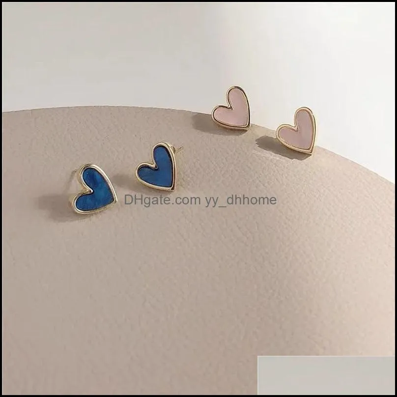 Small Blue Heart Stud Earrings Geometric Alloy Ear Accessories For Women Girls Fashion Party Jewelry Gift Brincos