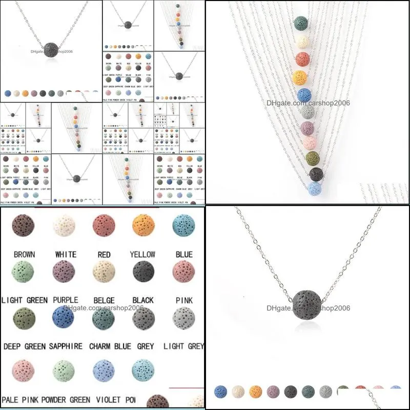 8MM 10MM Colorful Ball Bead Lava Stone Necklace diy Aromatherapy Essential Oil Diffuser Necklaces For Women Jewelry
