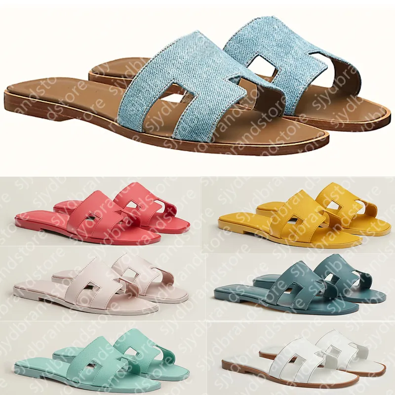 Designer Slifors Beach Beach Waterproof Bottom Flat Bottom Fashion Multicolor Lychee Denim Anti Slip Classic Outdoor Sandals