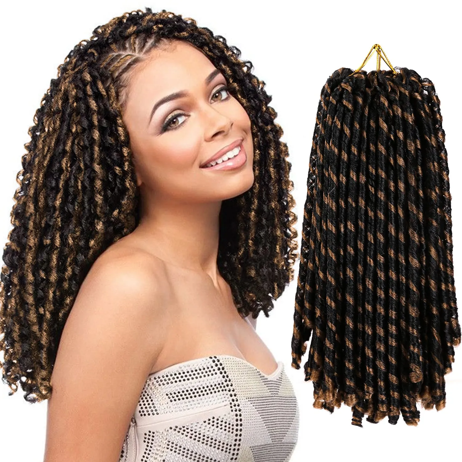 14 Polegada Faux Locs Crochet Hair Spring Twist Butterfly Curly Trança 30 fios/pack Bohemian Hair Extensions for Black Women Passion Braiding LS07
