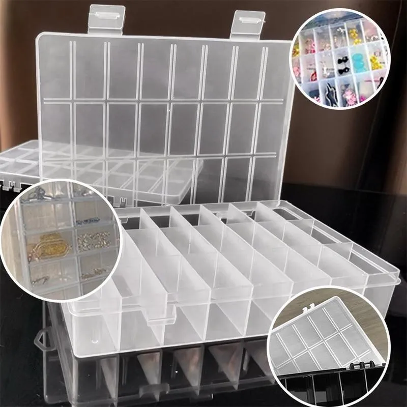 Boîtes de rangement Bacs Organisateur pratique 24 Grids Compartiment Boîte en plastique Maquillage Bijoux Bijoux Bead Porte-vis Porte-cas Conteneur