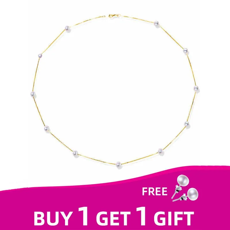 Chaînes en or jaune 18 carats collier de perles d'eau douce naturelles bijoux fins cadeau de mariage mariée XFX233Chains