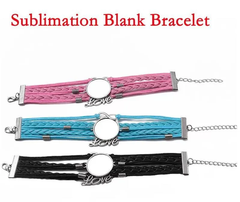 UPS Party DIY Blank Bracelet Heat Transfer Bracelets Woven Leather Cord Women Gift Love Bird Hands Ornaments Mother`s Day Gifts