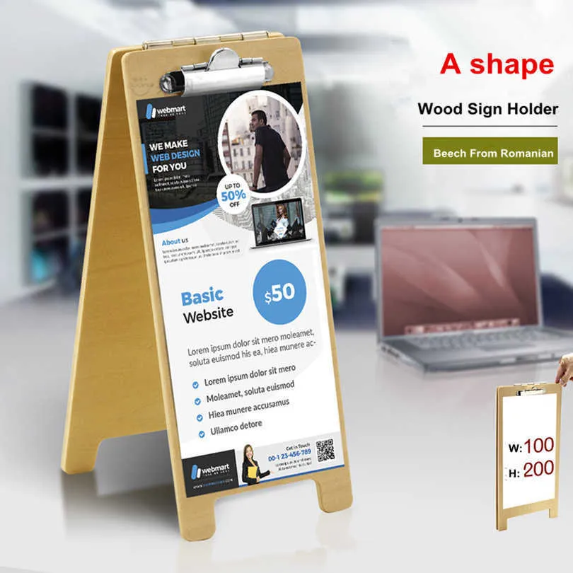 Shaped 100*200mm A Double Sided Table Poster Display Stand Price List Table Menu Flyer Display Card Holder stand