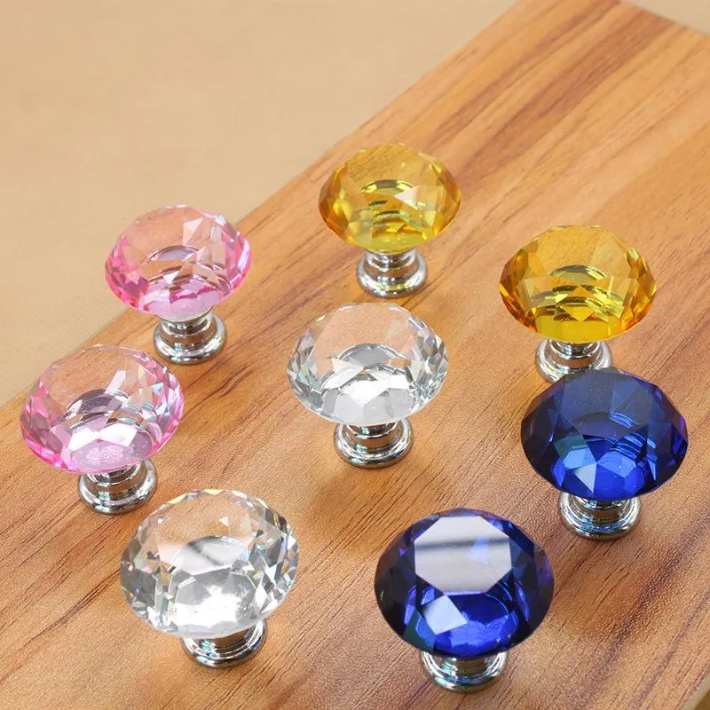 30mm Diamond Crystal Door Knobs Glass Drawer Knobs Kitchen Cabinet Furniture Handle Knob Screw Handles and Pulls