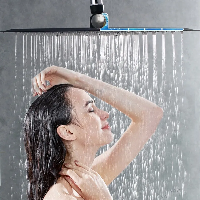 Black Ultrathin Rainfall Shower Head 12 Inch Stainless Steel Bathroom Square Large Top Nozzle Spray Accessori 220401