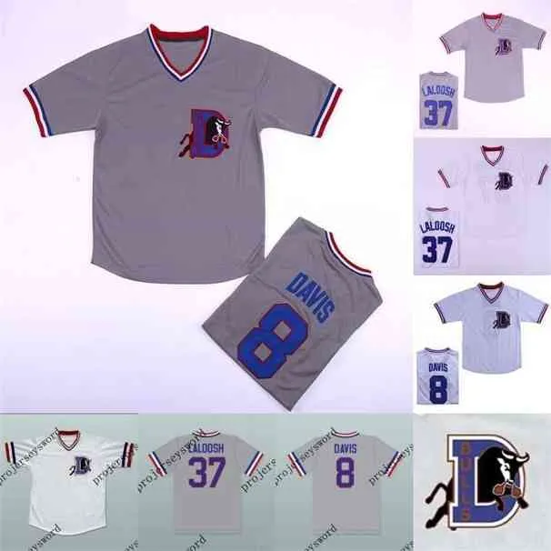 Xflsp Męskie Bull Durham # 8 Crash Davis # 37 Ebby 'Nuke' Laloosh 100% zszywany film Baseball Jersey White Gray Szybka Wysyłka S-3XL