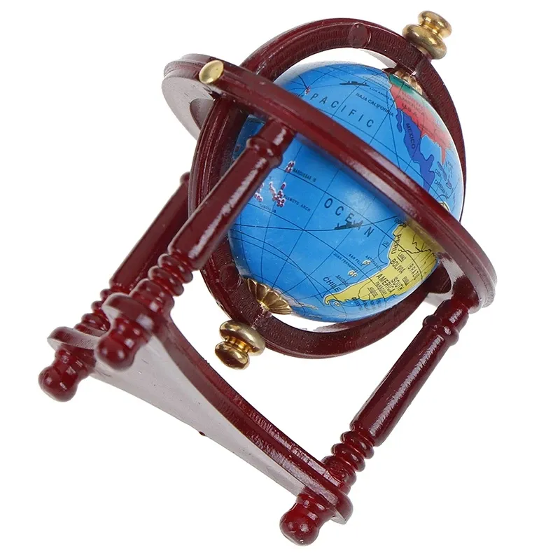 Household Sundries 1:12 Miniature Dollhouse Dollhouse Rolling Globe With Wood Stand Study Livingroom Bedroom Reading Room Furniture Accessory