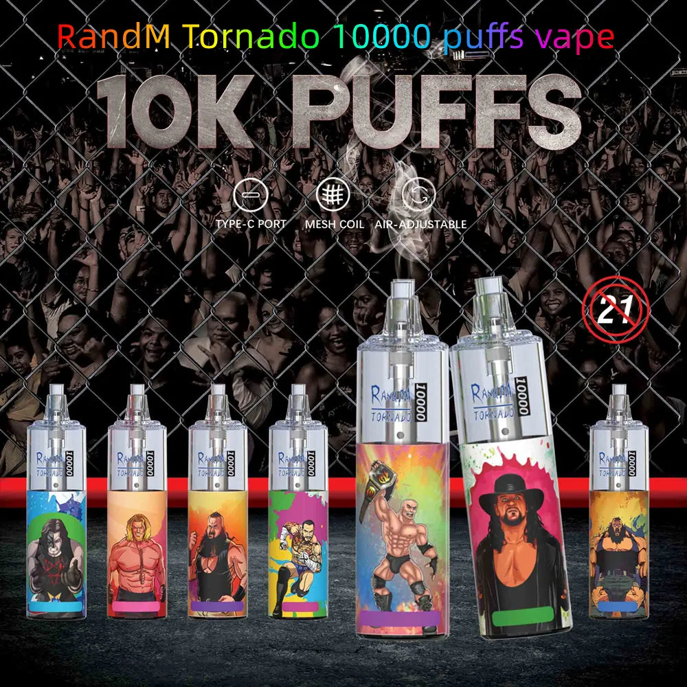 100% Original RandM Tornado 10000 Puffs Disponibel E cigaretter presssystem Mesh Coil RGB ljus Glödande Vape Pen Kit13