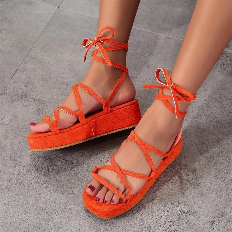 Women Sandal Woman Platform Non-Slip Wedge Cross bundet Casual Shoe Summer Sexy Lady Lace Up Beach Sandals Stor storlek 35 ~ 43 220516