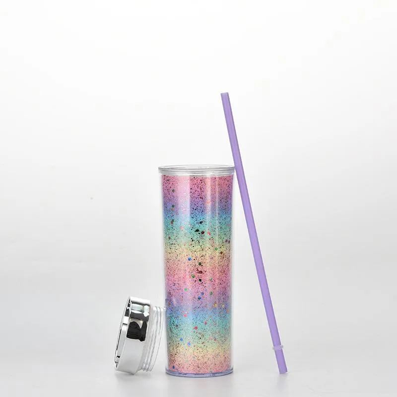 Brand Rainbow Glitter Type Double Wall Tumbler Specs 16oz Plastic
