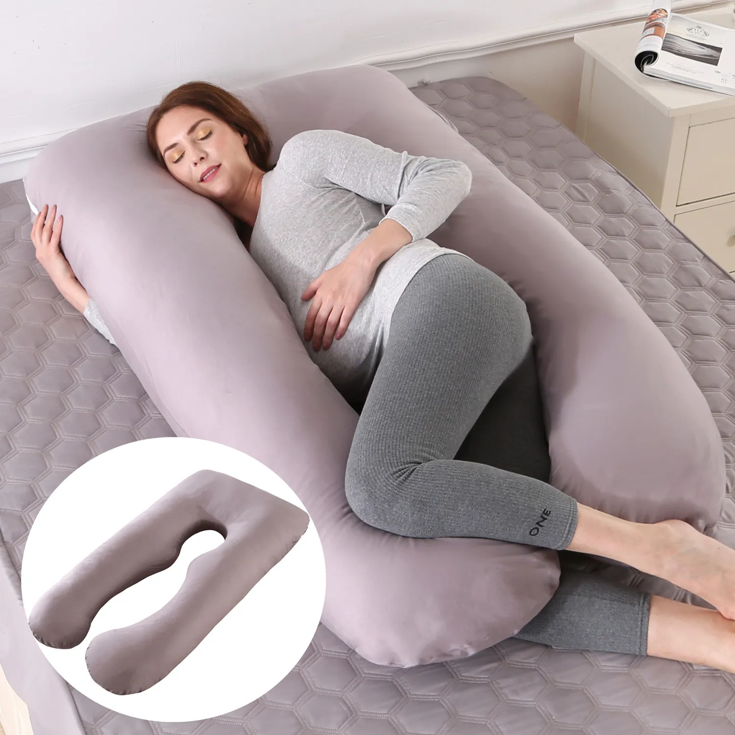 100% de algodón para mujeres embarazadas, almohada de apoyo para dormir,  funda de almohada en forma de U, almohadas de maternidad, almohada de cama