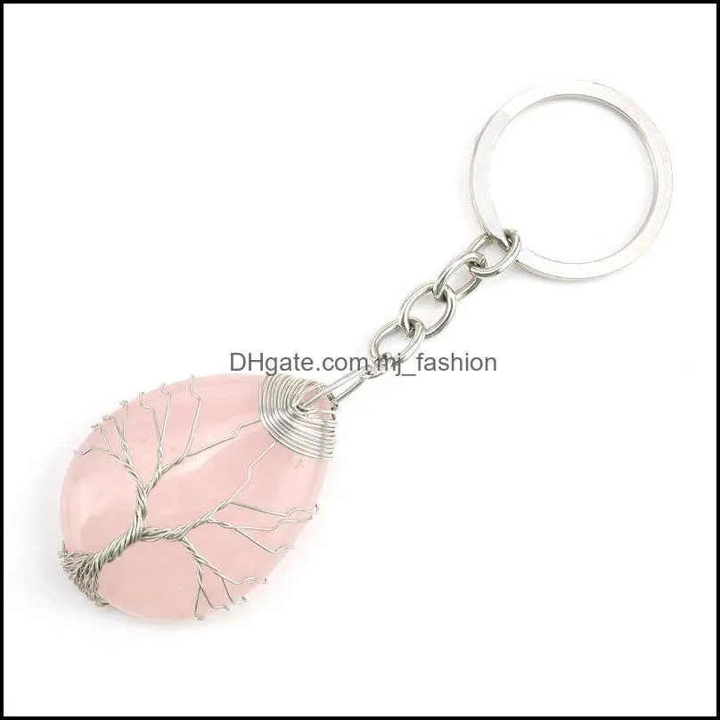 handmade tree of life key rings waterdrop natural stone healing crystal quartz keychain keys chain key rin mjfashion