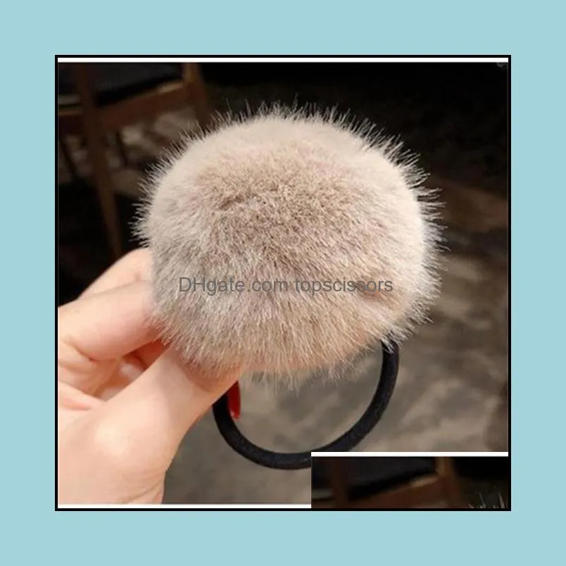 Soft Rabbit Fur Plush Elastic Hair Bands Scrunchies Women girls Ponytail Holder Rope Furry Pompom Hair Ties Hair Accessories