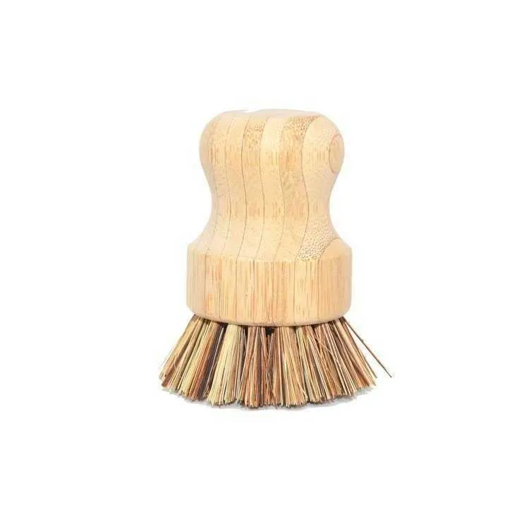 Round Wood Brush Handle Pot Dish Household Sisal Palm Bamboo Kitchen Chores Rub Cleaning Brushes DH8586