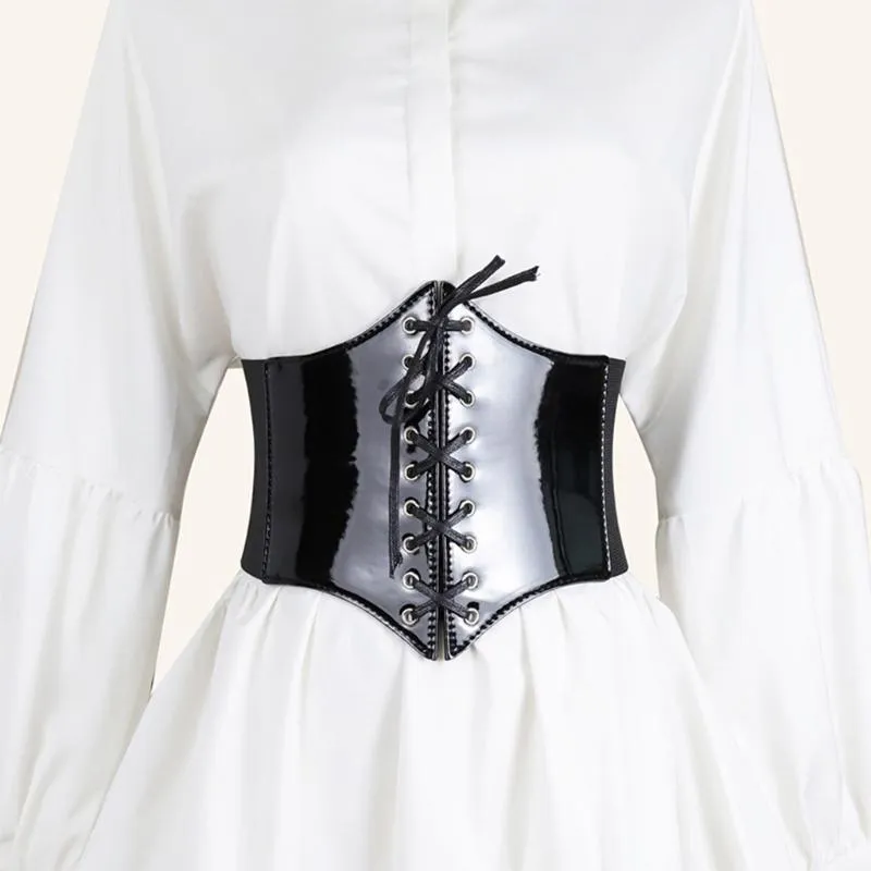 Belts Patent Leather Corset Elastic Belt PU Cummerbund Girdle Waistband For Women FemaleBelts