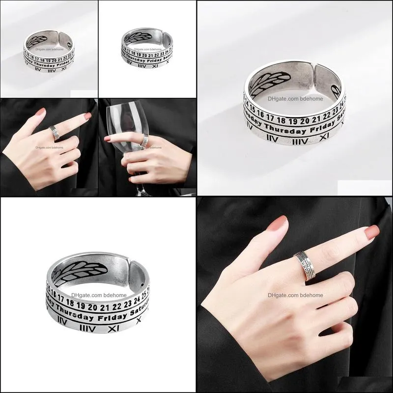 925 Sterling Silver Vintage Couple Letter Open Roman Numeral Ring
