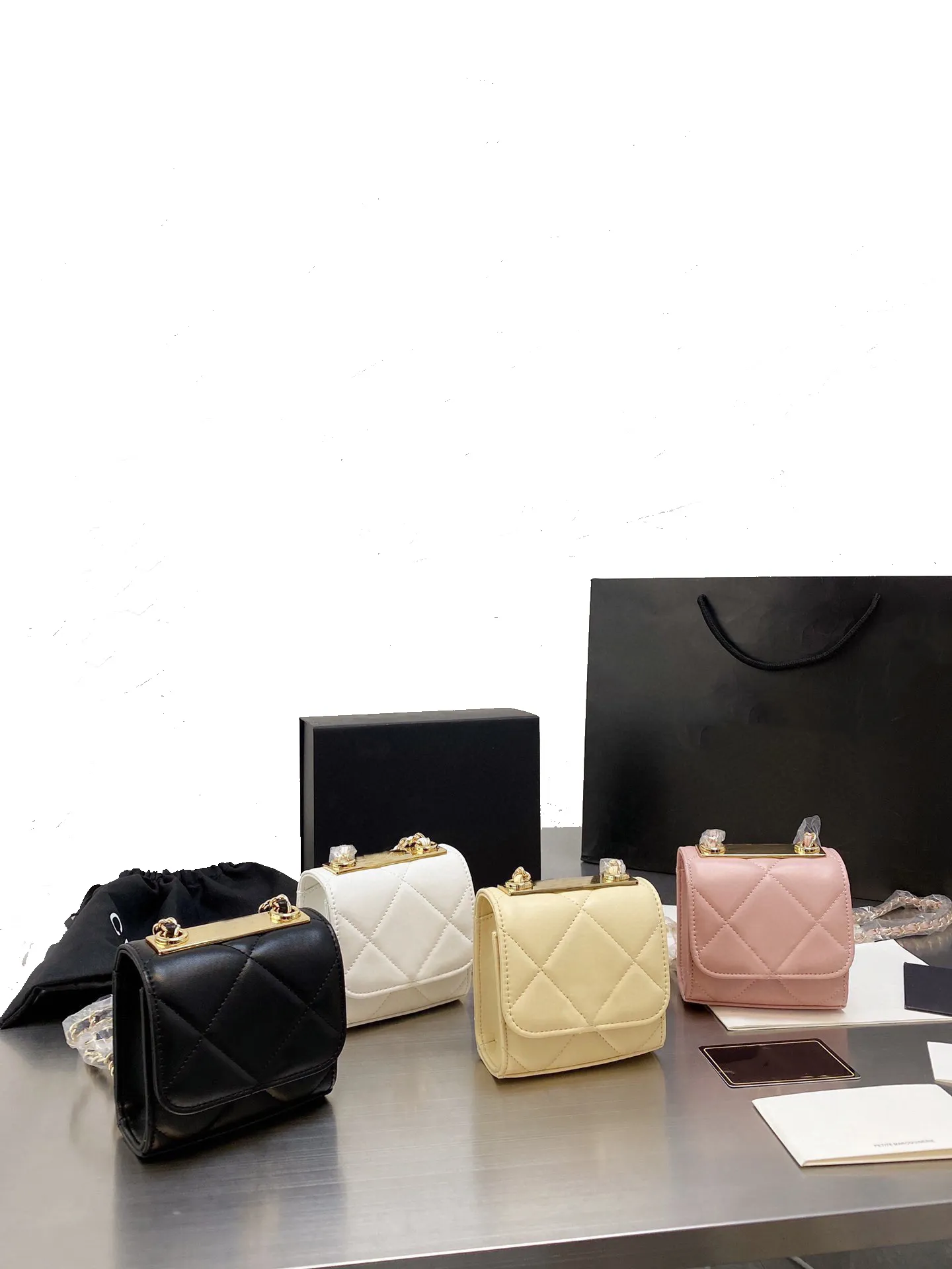 2022 New Luxury Designer Crossbody Shoulder Bags Mini TR Flap Lady bag Gold Metal With Chain Small Handbag Purse Plaid Quilt Pink LambskinTop Handle bag Size 11cm