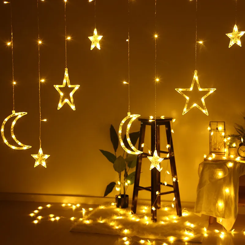 220V wtyczka UE Twinkle Moon Star Elk Christmas Garlands LED Hanging String Lights Nowy Rok choinki