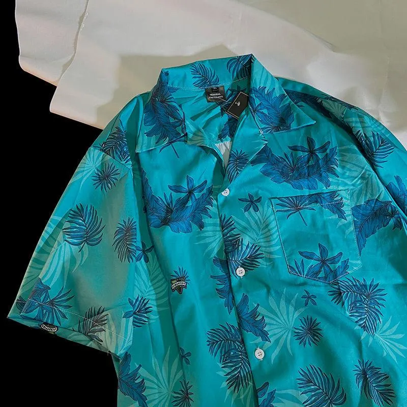 Men's Casual Shirts Summer West Palm Short-sleeved Floral Shirt Men American Retro Oversized Button Up Women Hawaii ShirtsMen's Men'sMen's
