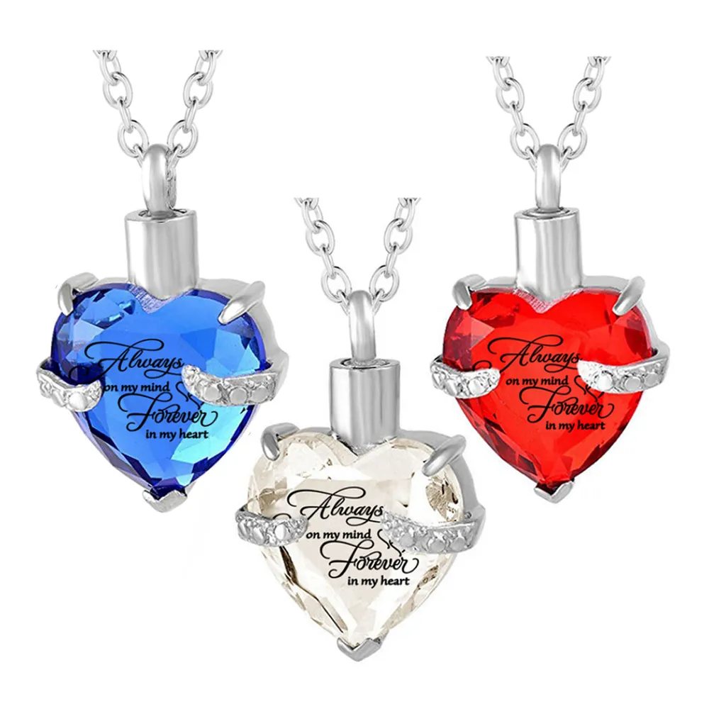 Toujours dans mon esprit-collier d'urne en cristal mode coeur mémorial souvenir pendentif porte-cendres bijoux de crémation pour médaillon de cendres