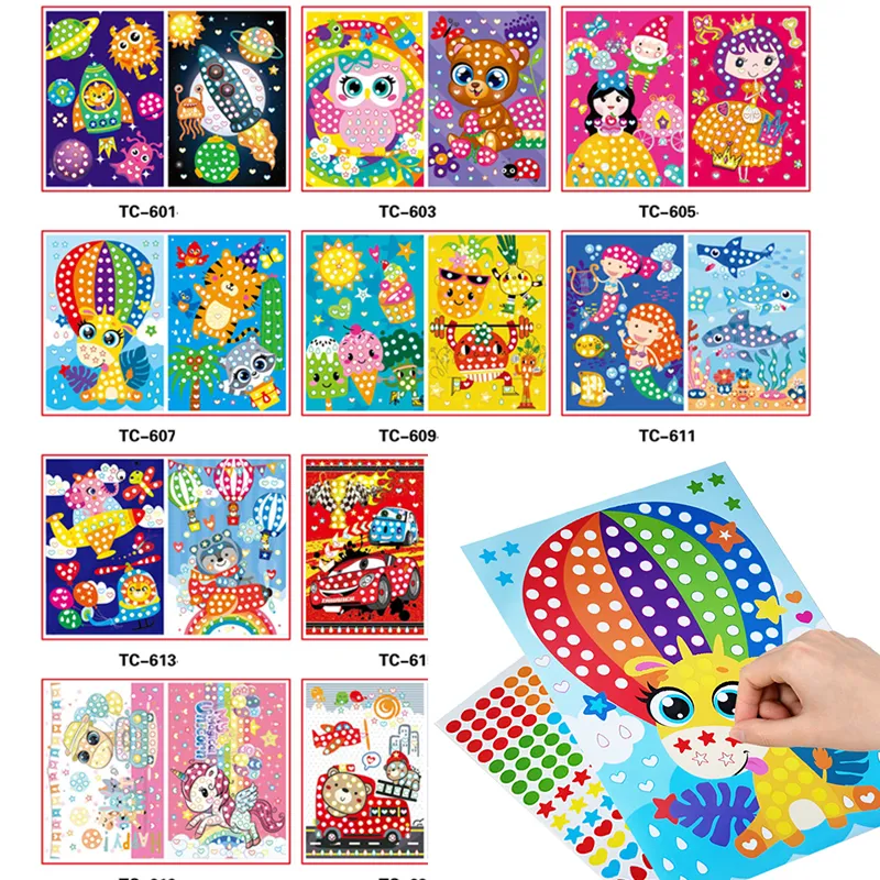 DIY kolorowe kropki mozaiki naklejki kreskówkowe zwierzęce podstawowe uczenie się kreatywne zabawki edukacyjne dla dzieci gry prezent 220716