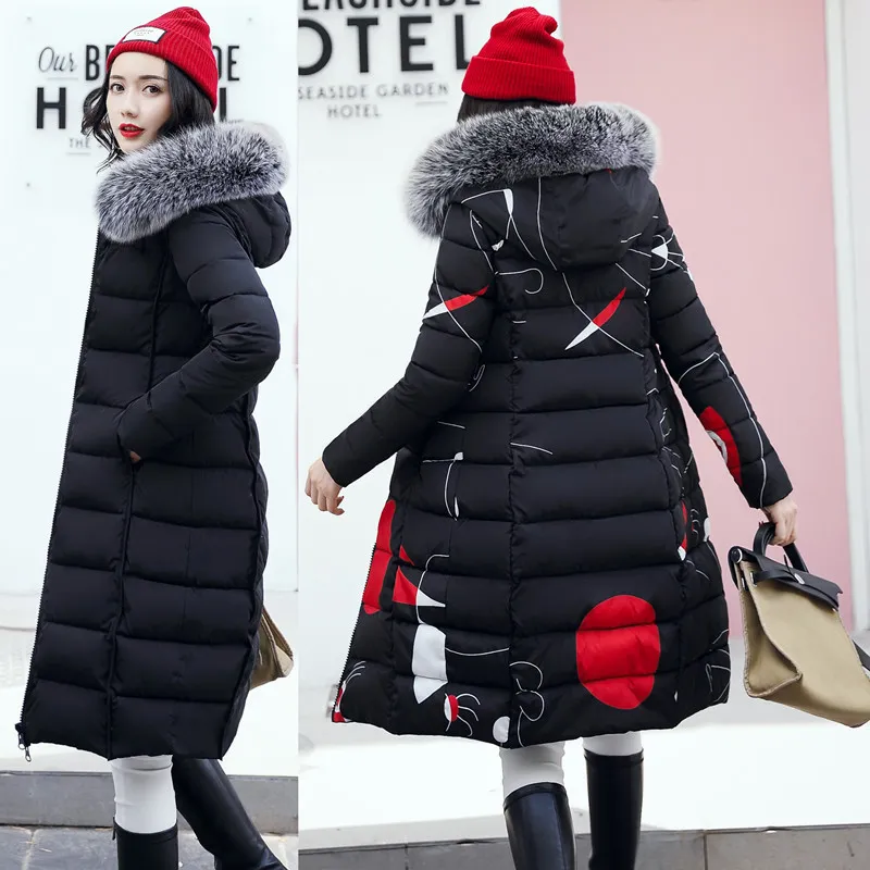 Down Cotton coats for Women Clothes Medium and Long Slim Down Cotton Padded Jacket Large Wool Collar Winter Coat Cotton Jacket Can Both Sides Wear